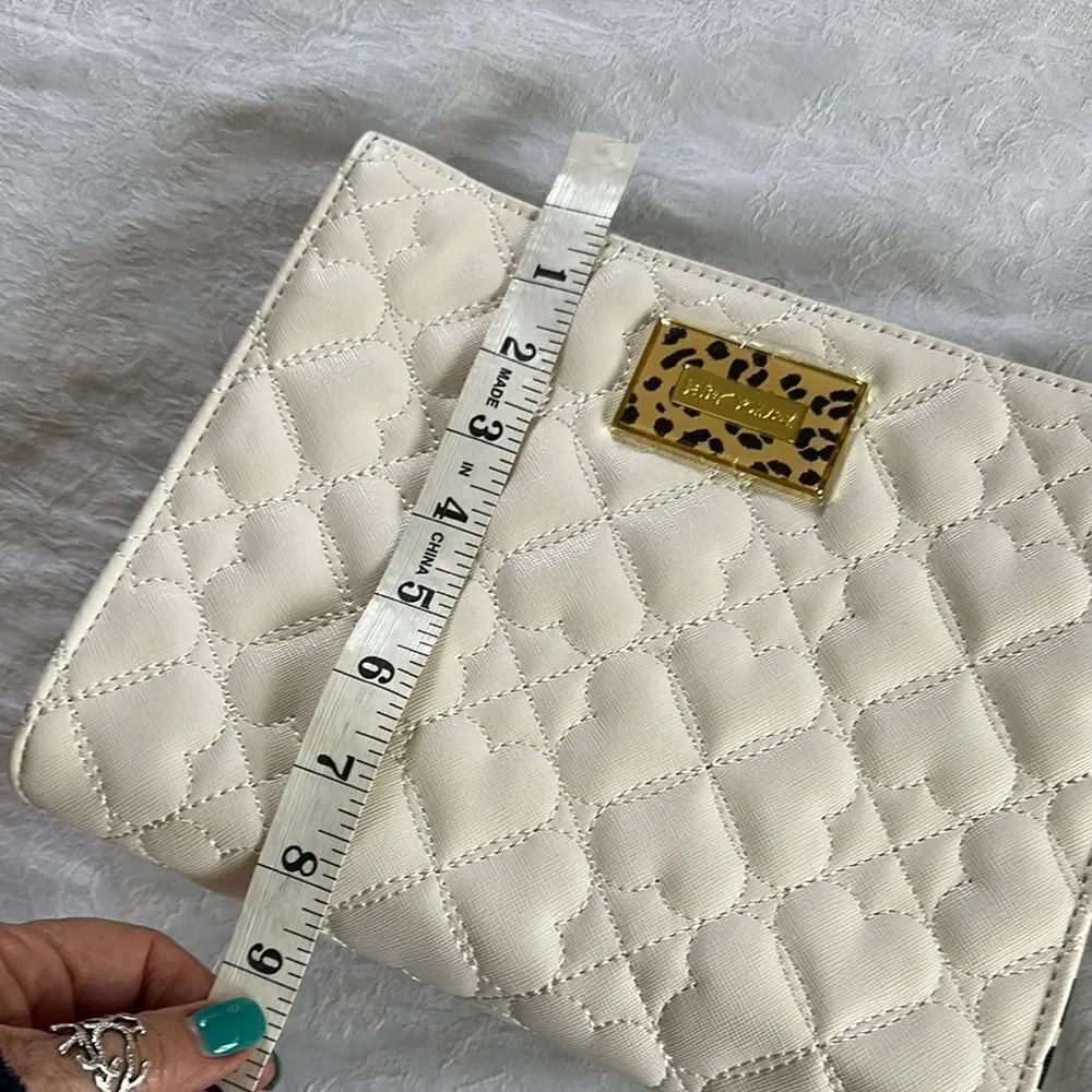 Betsey Johnson Cream Quilted Heart Clutch Cheetah Print
